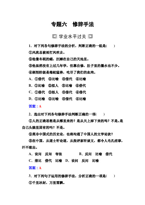 语文高中学业水平测试：专题六+修辞手法+Word版含答案.doc