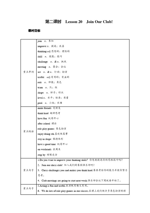 冀教版七年级英语下册教案Unit 4 第2课时
