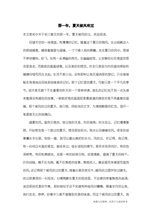 初三散文：那一年,夏天被风吹过