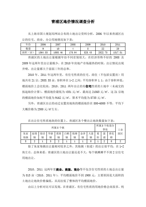上海青浦区地价情况调查分析