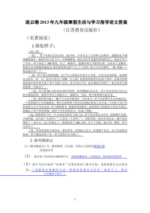 连云港2013年九年级寒假生活与学习指导语文答案