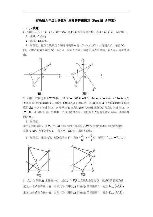 苏教版九年级上册数学 压轴解答题练习(Word版 含答案)