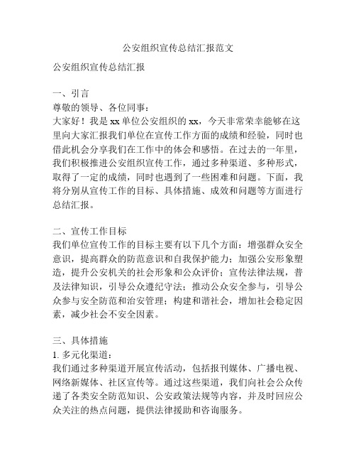 公安组织宣传总结汇报范文