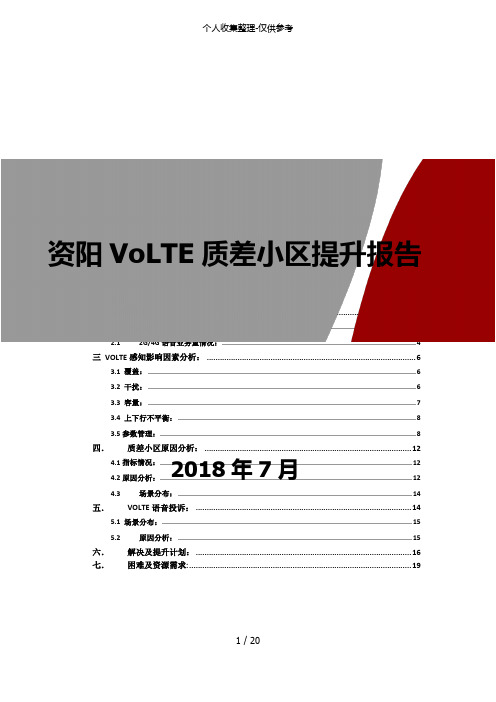 VOLTE质差小区提升研究报告资阳