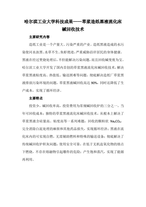 哈尔滨工业大学科技成果——草浆造纸黑液流化床碱回收技术