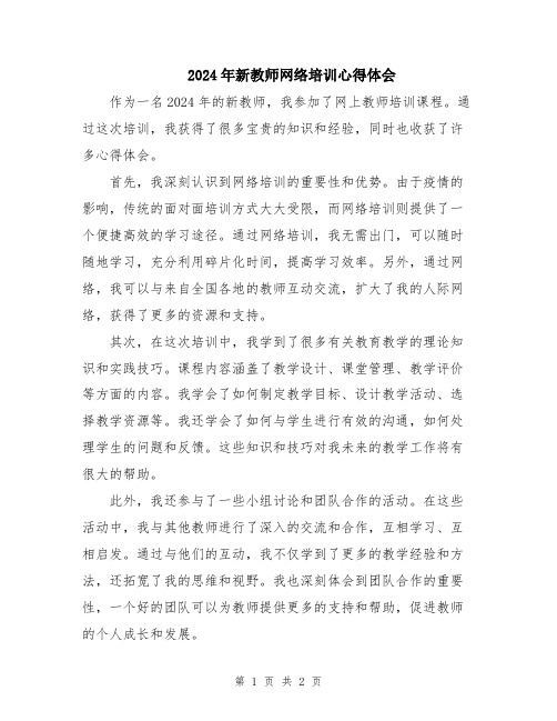 2024年新教师网络培训心得体会