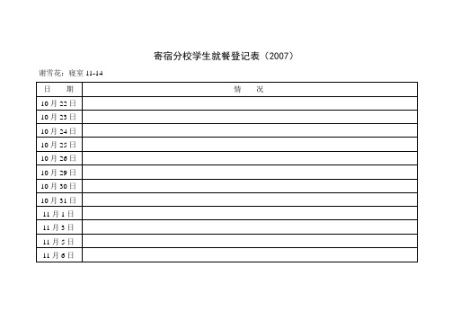 寄宿分校学生就餐登记表(2007)