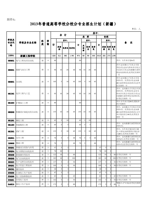 2013年招生计划(新疆)