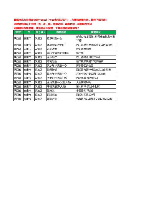 2020新版陕西省安康市汉滨区洗浴工商企业公司商家名录名单黄页联系电话号码地址大全15家