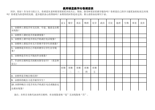 教师课堂教学问卷调查表