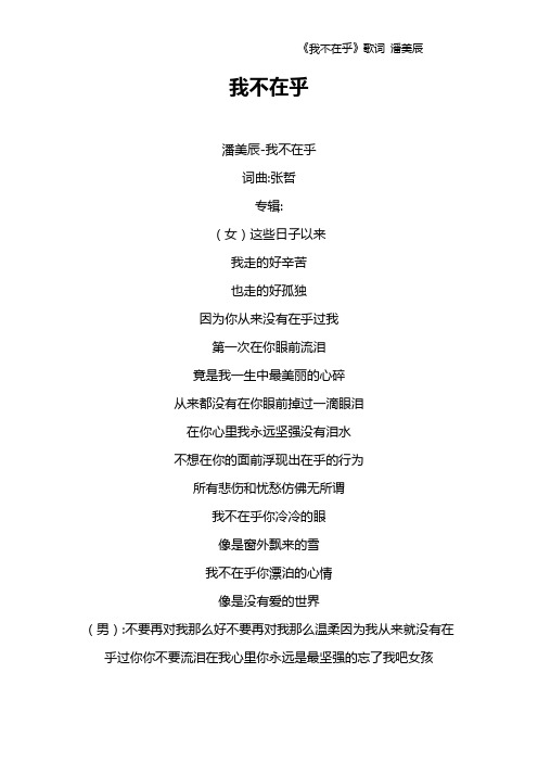 《我不在乎》歌词 潘美辰