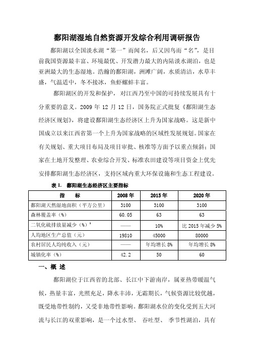 鄱阳湖湿地自然资源开发综合利用调研报告