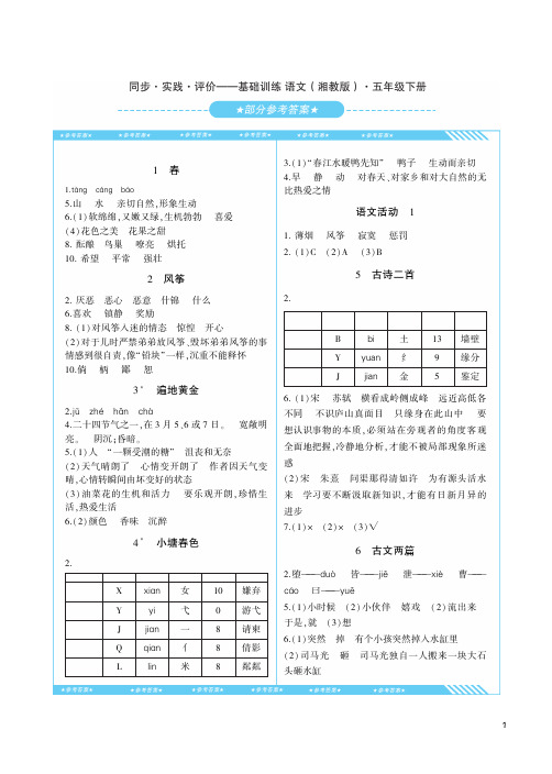 同步 实践 评价 ——课程基础训练湘教版语文五年级下册答案