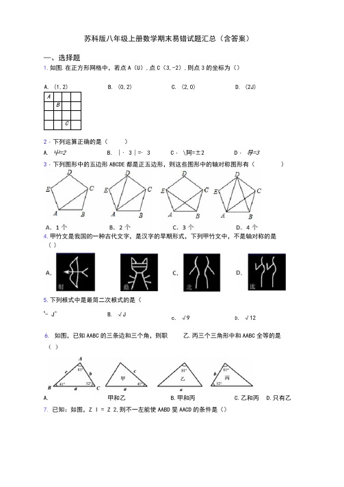 苏科版八年级上册数学期末易错试题汇总(含答案)