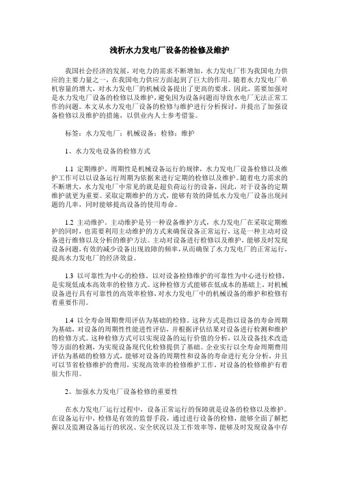 浅析水力发电厂设备的检修及维护