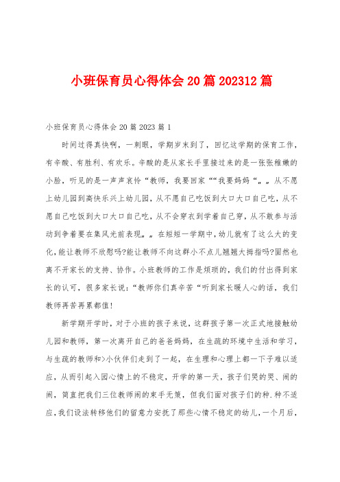 小班保育员心得体会20篇2023年12篇