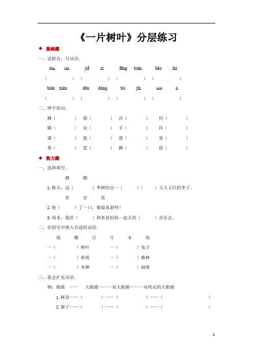二年级下册语文一课一练-4.2《一片树叶》∣北师大版(2016)(含答案)