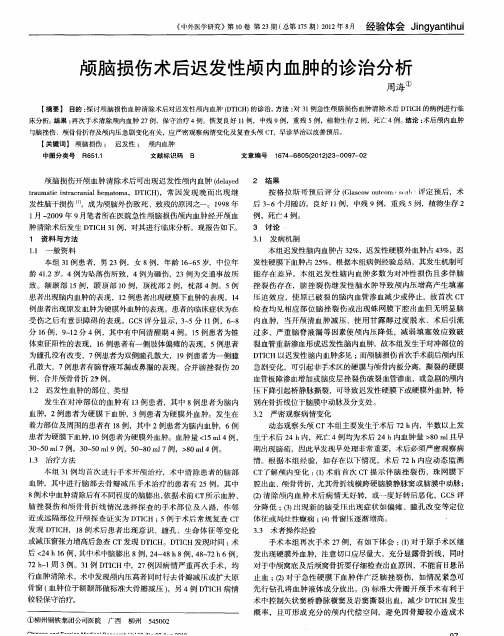 颅脑损伤术后迟发性颅内血肿的诊治分析