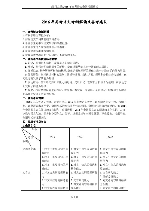 (复习总结)2016年高考语文全国考纲解读