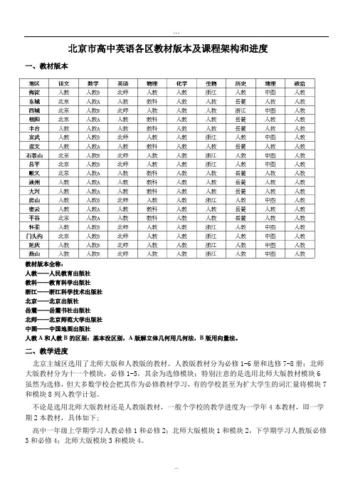 北京市高中英语各区教材版本课程架构和进度