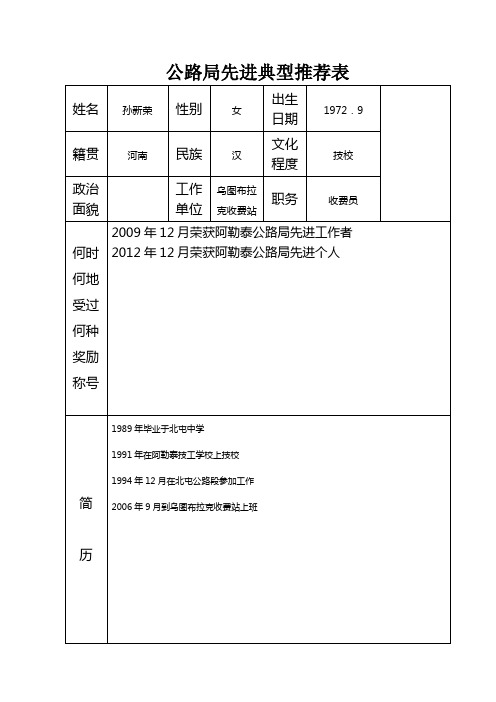 孙新荣先进典型推荐表