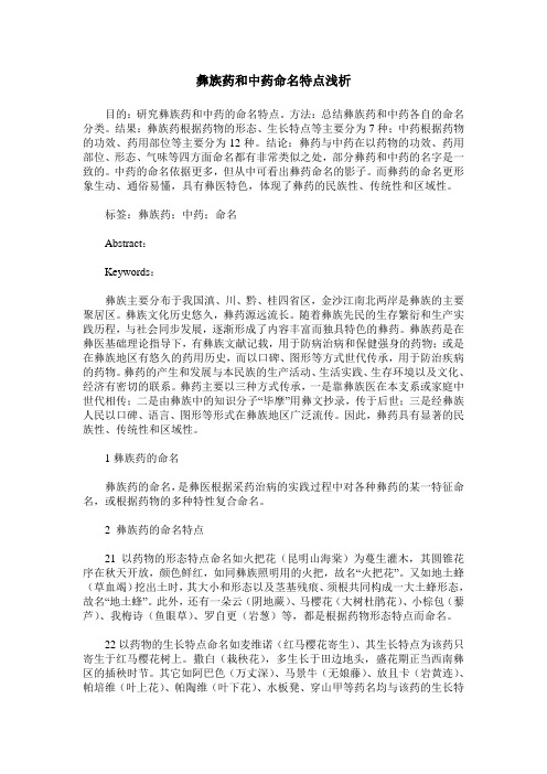 彝族药和中药命名特点浅析