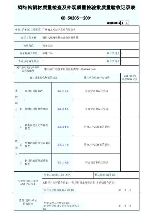 钢结构钢材检验批范例