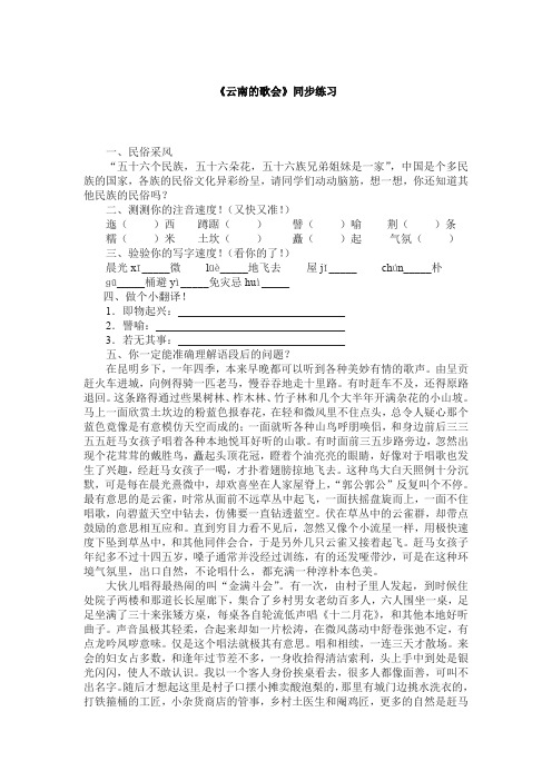 人教版八年级下册初二语文《云南的歌会》同步练习