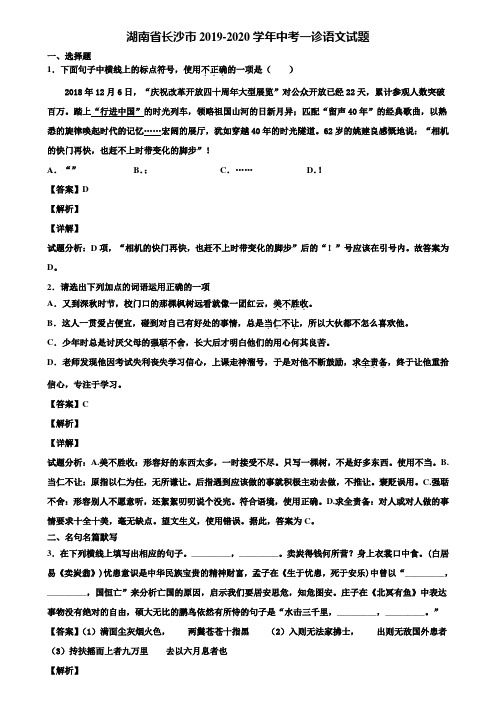 湖南省长沙市2019-2020学年中考一诊语文试题含解析