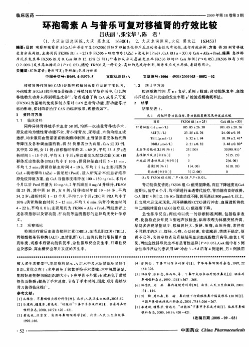 环孢霉素A与普乐可复对移植肾的疗效比较