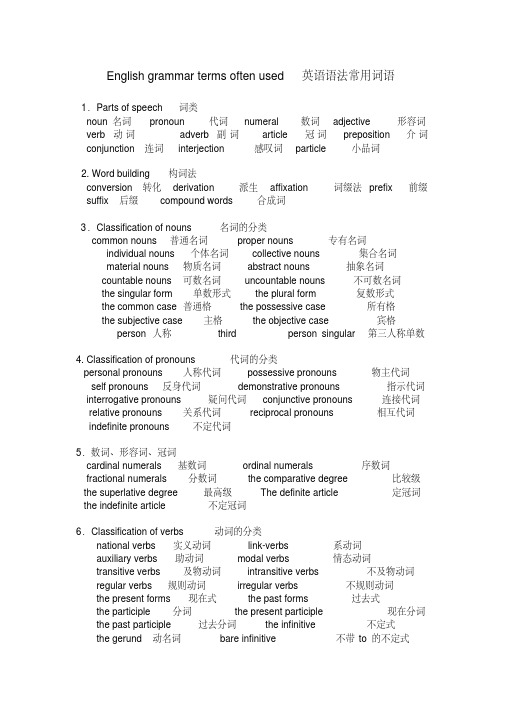 英语语法常用词汇