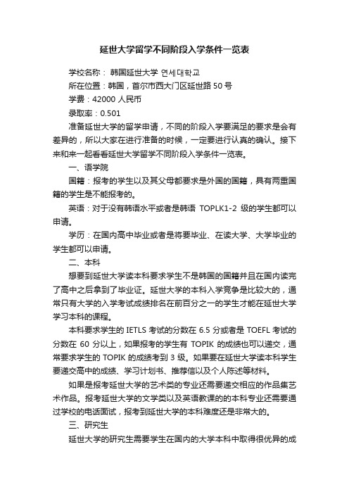 延世大学留学不同阶段入学条件一览表