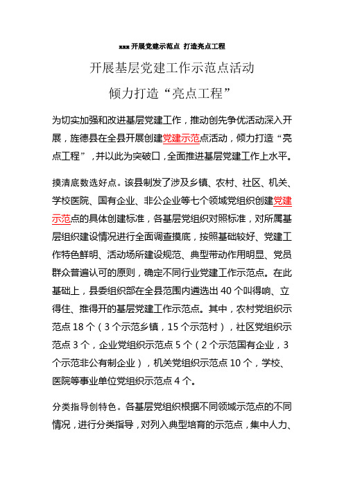 开展党建示范点 打造亮点工程