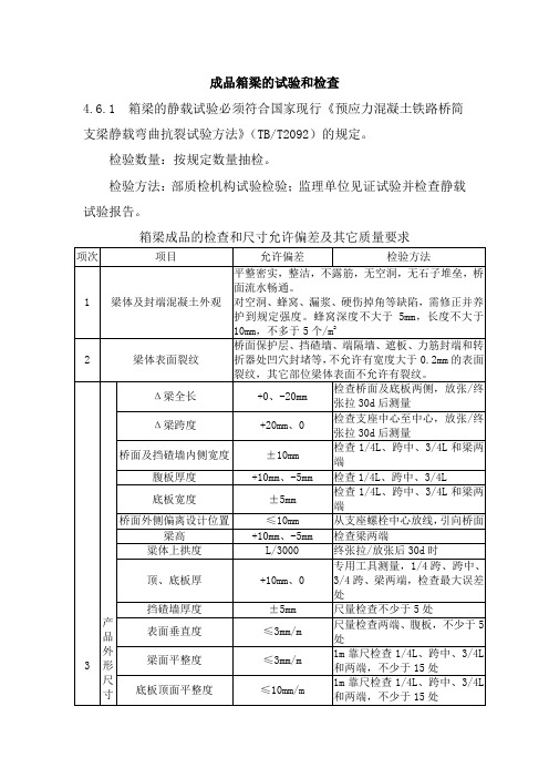 成品箱梁的试验和检查