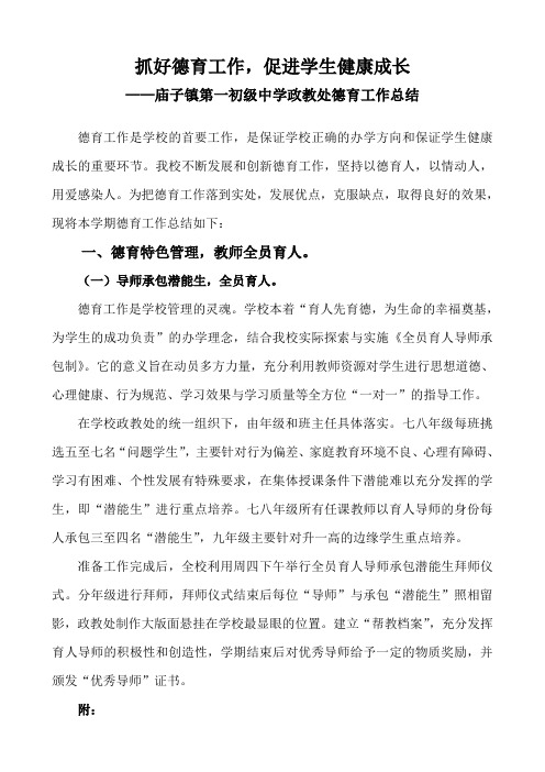 庙子镇第一初级中学德育工作总结