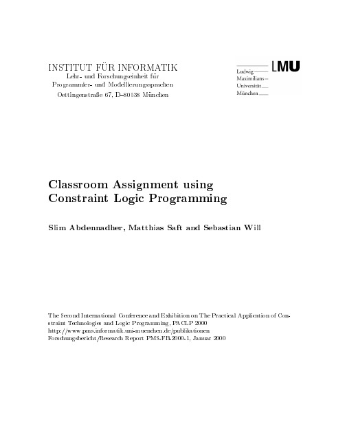 Classroom Assignment using Constraint Logic Programming