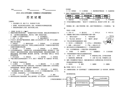 2015-2016学年度第一学期期末八年级历史(有答案)