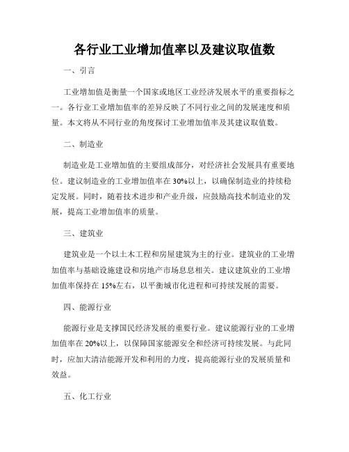 各行业工业增加值率以及建议取值数