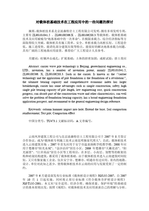 对载体桩基础技术在工程应用中的一些问题的探讨