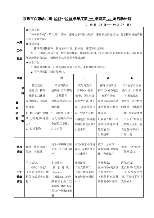 大班上第九周周计划