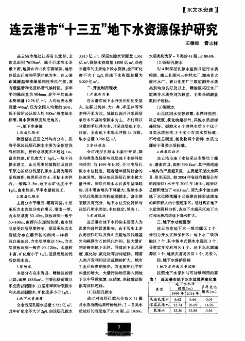 连云港市“十三五”地下水资源保护研