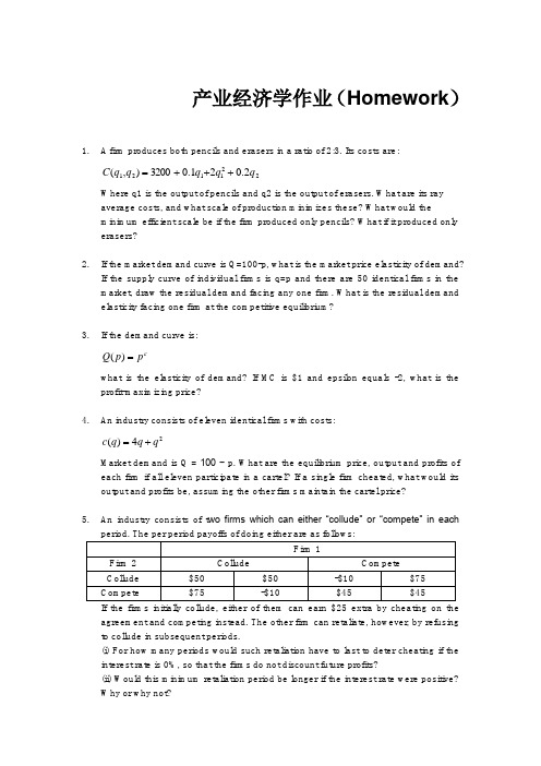 Homework  产业经济学作业