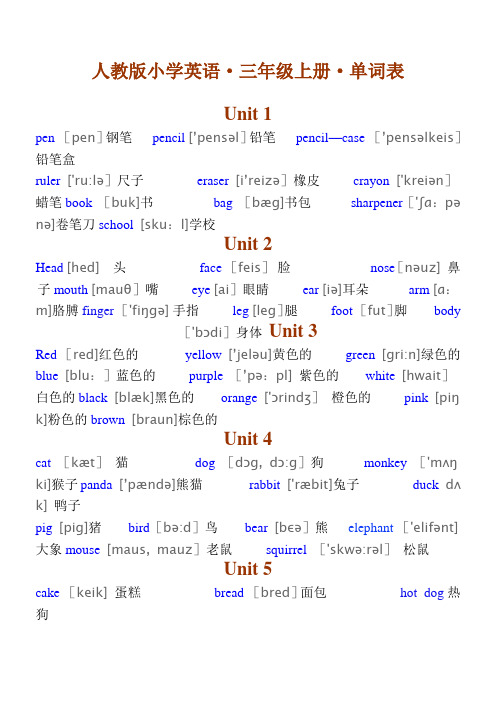 小学三年级英语单词表(带英标)【范本模板】
