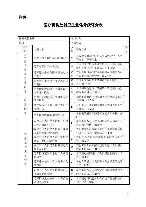 医疗机构放射卫生量化分级评分表