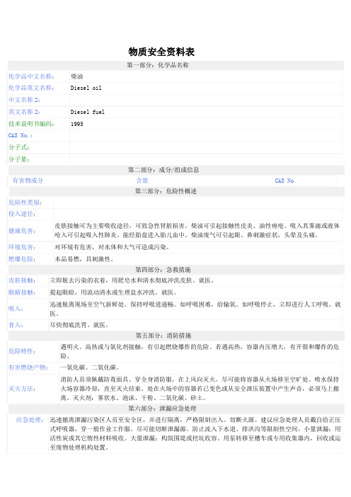 柴油物质安全资料表