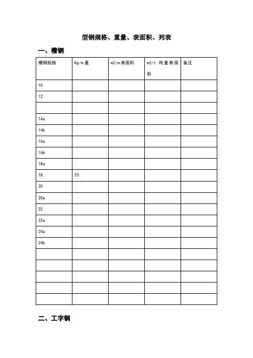 型钢规格大全及其重量表面积