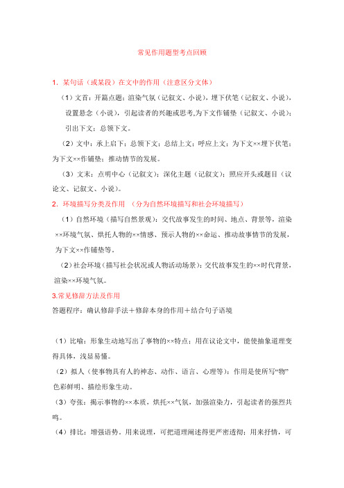 中考语文常见作用题型考点(精)