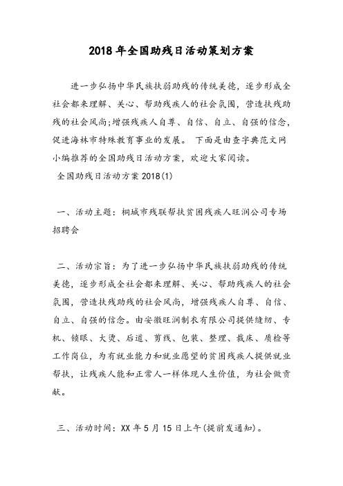 2018年全国助残日活动策划方案-范文精选