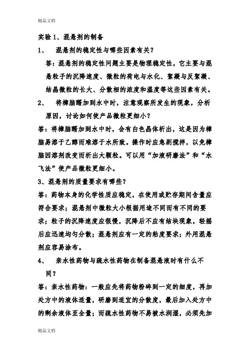 最新药剂学实验指导思考题答案