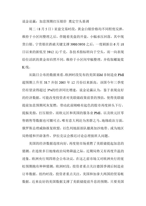 加息预期打压银价奠定空头基调